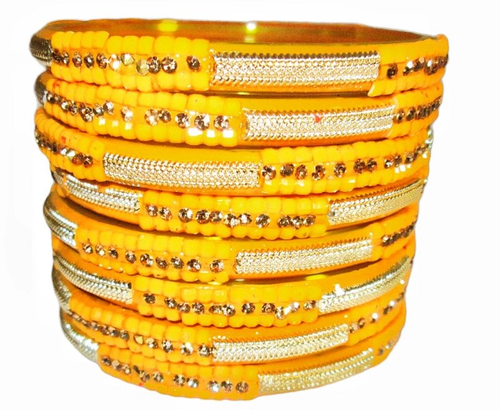 Buy Yellow glass bangle Set Pack 8 online from Times Fashion