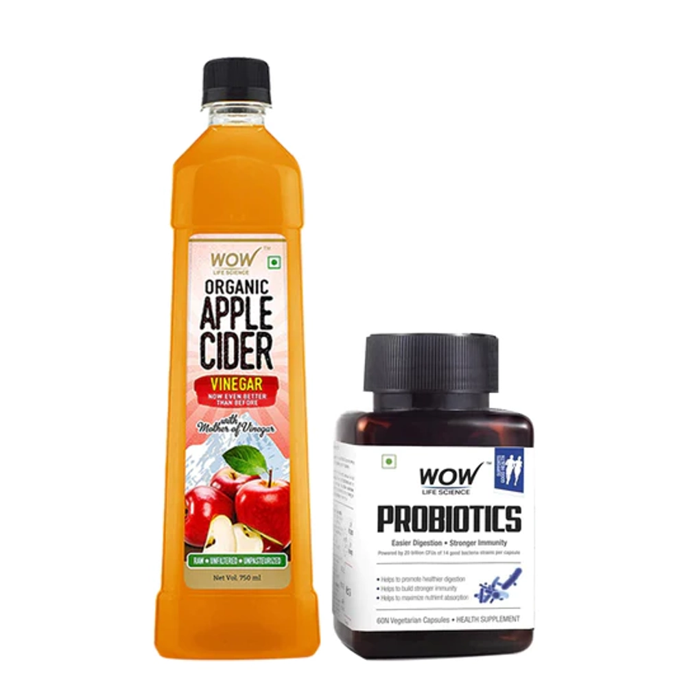 Wow Life Science Digestive Health Combo Acv 750 Ml + Probiotics 60