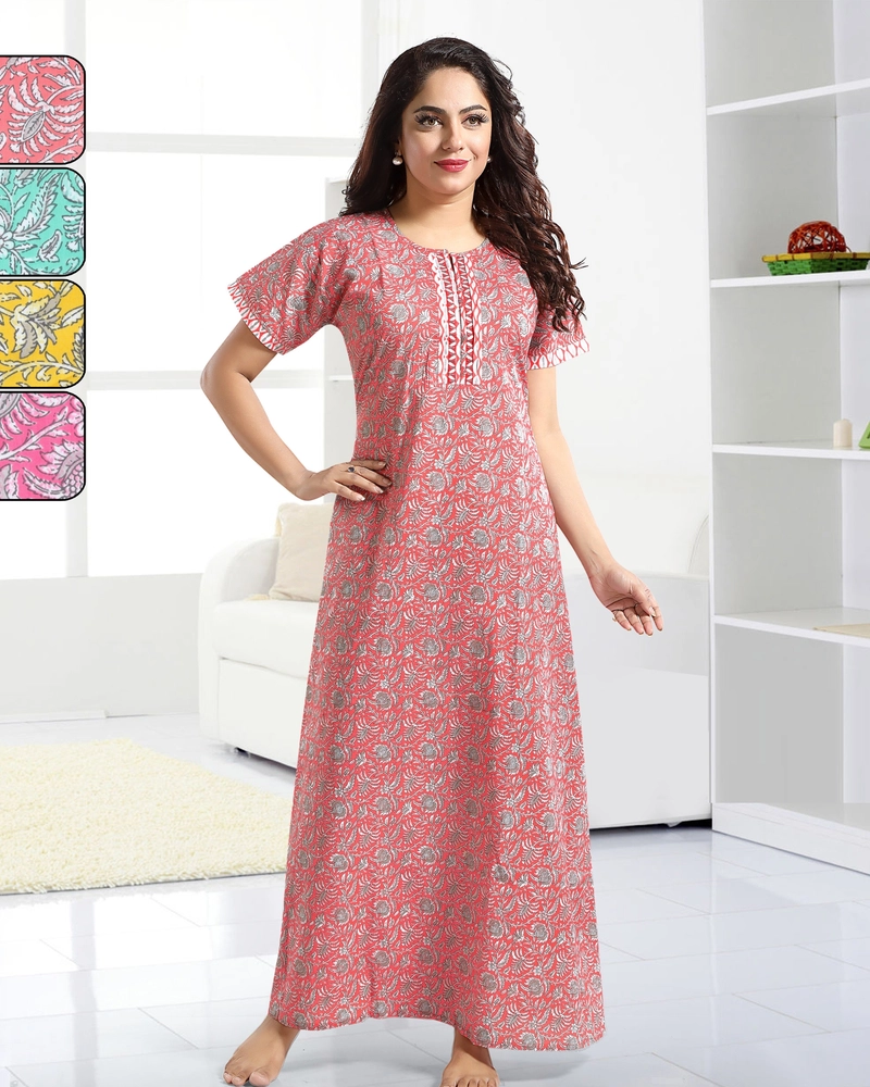 100 Pure Cotton Nighty Printed ALine Rose Petals Nightwear