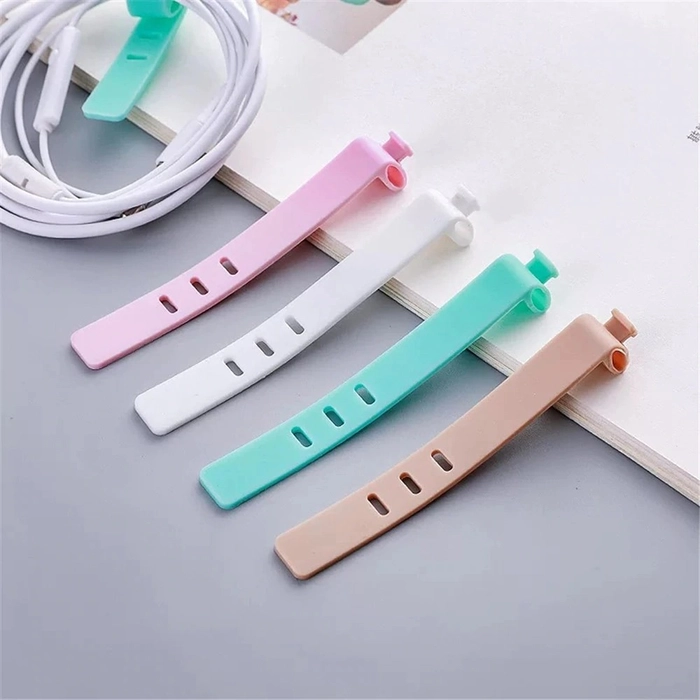 Silicone Straps, 4 pcs. Cable Desk Organizer Fixer Winder Storage Holder Earphone Clips Headphones Storage Soft USB Wire Cable Tie
