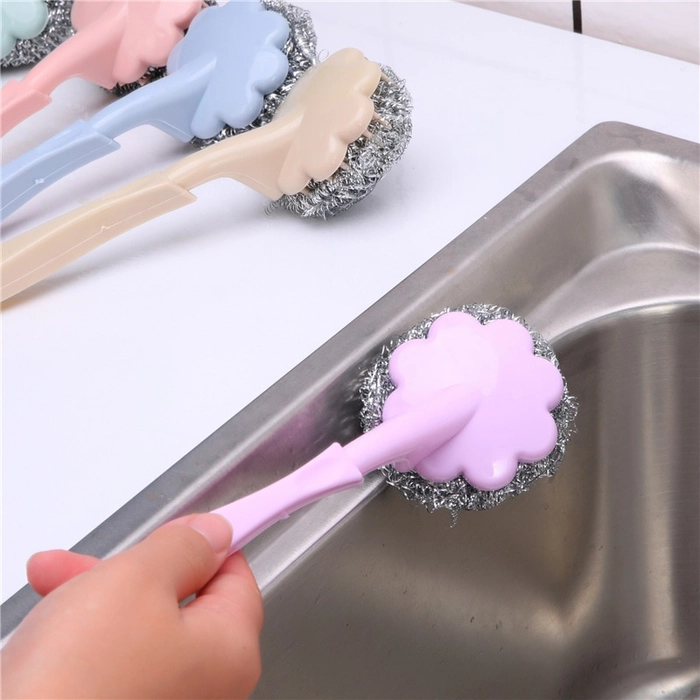 Cleaning Brush for the Kitchen Replaceable Stainless Steel Ball Pan Made with Wire Sink with Dish Tile Long-Handled Pot Brushes for the Bathroom