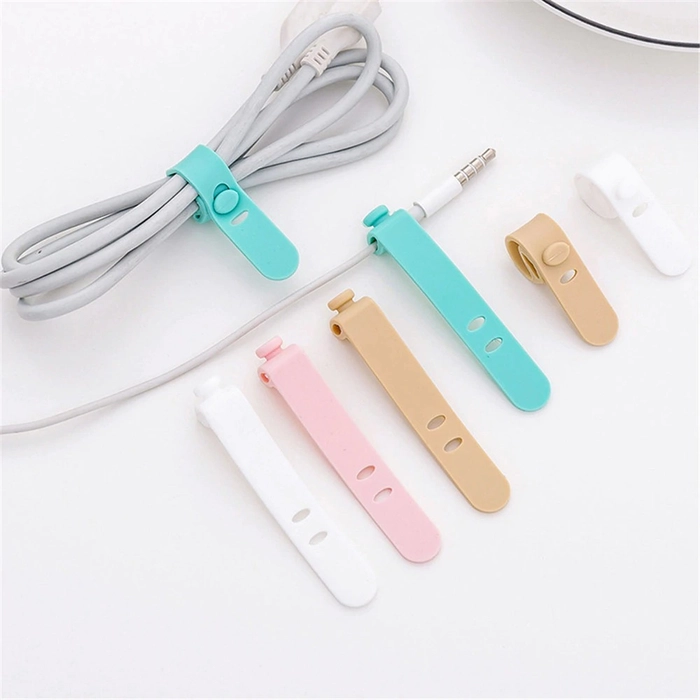 Silicone Straps, 4 pcs. Cable Desk Organizer Fixer Winder Storage Holder Earphone Clips Headphones Storage Soft USB Wire Cable Tie