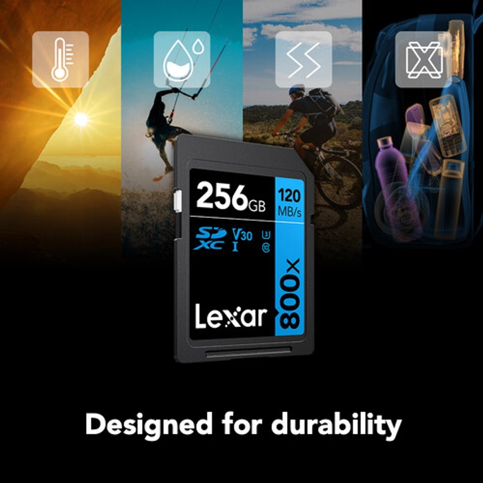 Lexar Professional 800x SDXC™ UHS-I, U3, V30, up to RW M120/ 45MB/s, 32GB/64GB/128GB/256GB