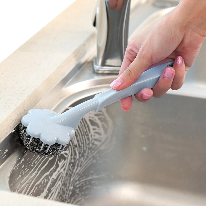 Cleaning Brush for the Kitchen Replaceable Stainless Steel Ball Pan Made with Wire Sink with Dish Tile Long-Handled Pot Brushes for the Bathroom