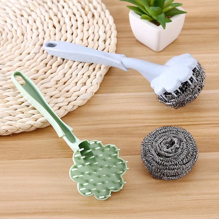 Cleaning Brush for the Kitchen Replaceable Stainless Steel Ball Pan Made with Wire Sink with Dish Tile Long-Handled Pot Brushes for the Bathroom