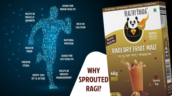 Organic Sprouted Ragi & Dry fruit Malt / Health Mix (800g) : 2 Packs of 400Gms