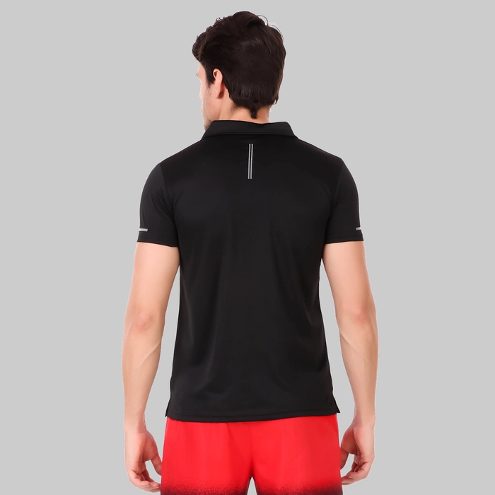 solid men polo neck black t shirt