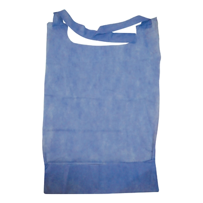 thumbnail interactive-video image 1 of Crosstex Knee-Length Plastic Patient Apron – 27x44 Dental/Medical Bib Barrier, Blue 1 of 5