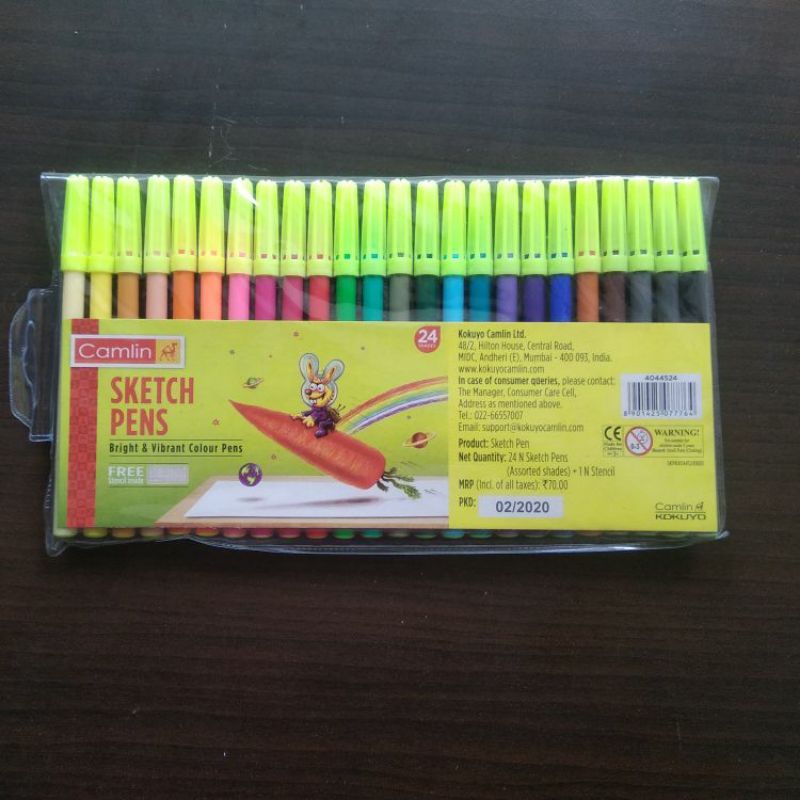 CAMLIN 24 SHADES SKETCH PENS WITH FREE STENCIL - ASSORTED ( PACK OF 2 )