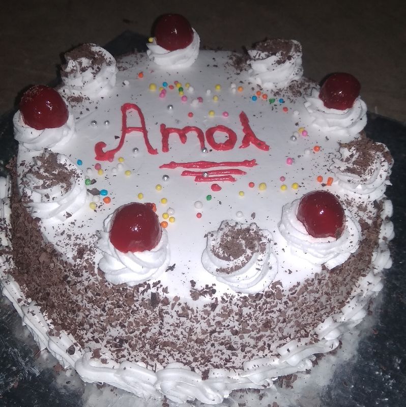 ❤️ Red White Heart Happy Birthday Cake For Amol Mama