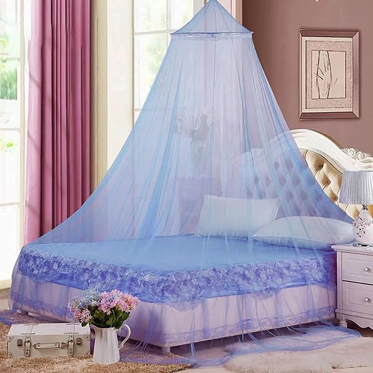 Classic Foldable Single Bed Blue Polyester Mosquito Net - WallMantra