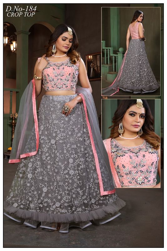 Buy Pink Ethnic Grey Georgette Semi-Stitched Lehenga and Unstitched Blouse  with Dupatta (Set of 3) online