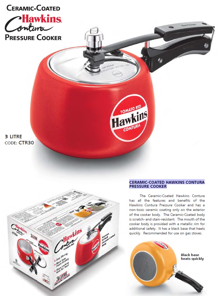 Hawkins Ceramic CTR 30 Coated Contura Pressure Cooker 3 L Red