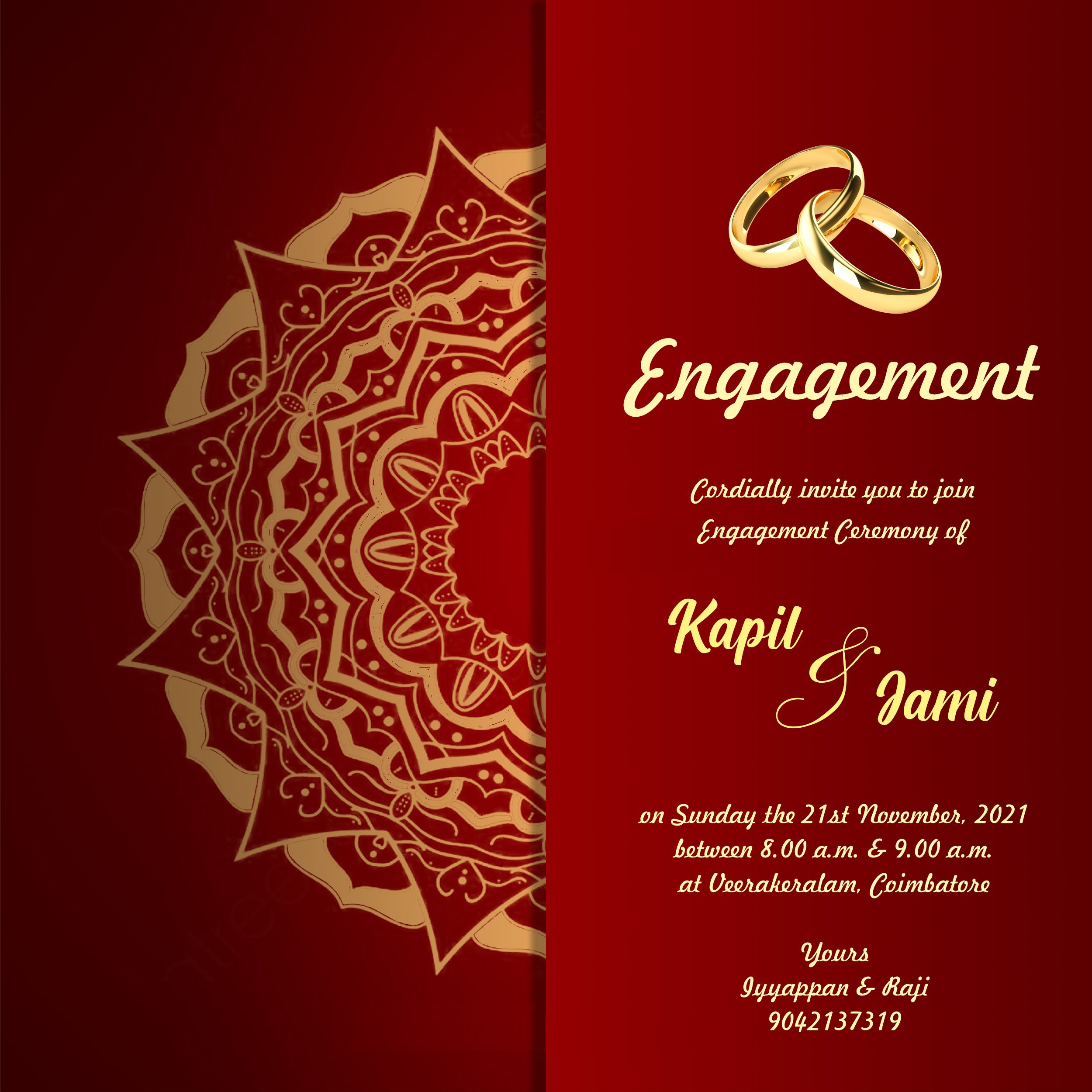 Digital Ring Ceremony Card, Create Online Golden Engagement