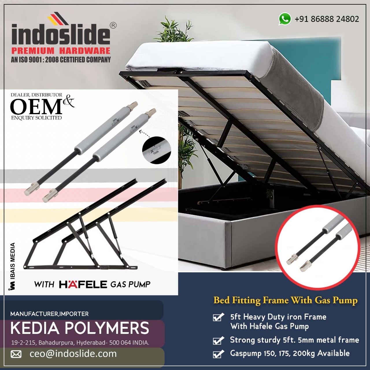 BED FITTING WITH HAFELE GAS PUMP THE INDOSLIDE STORE