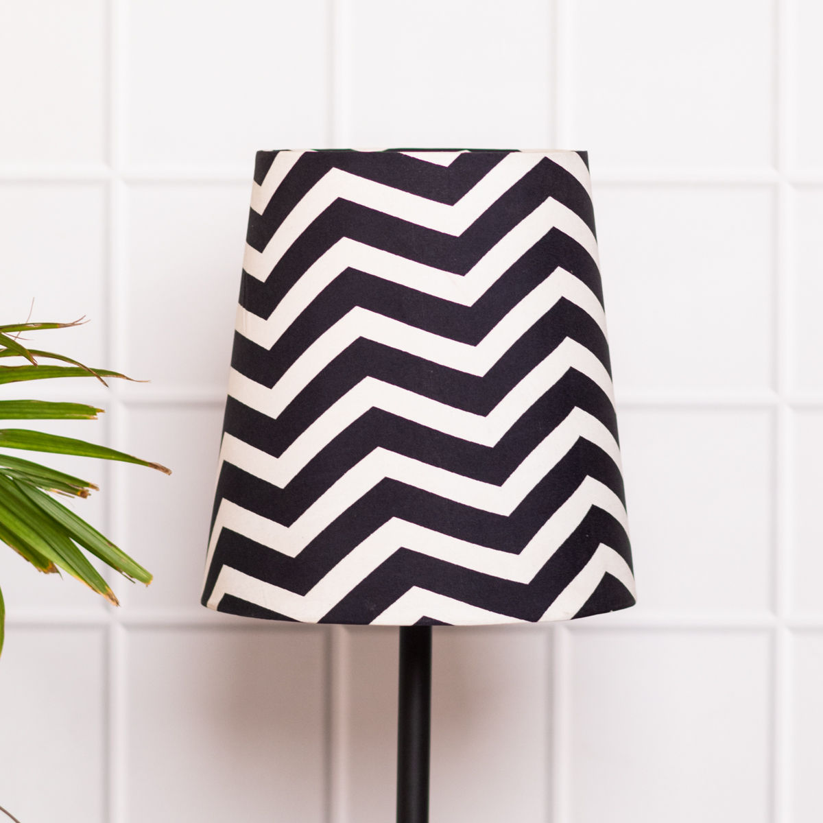 8" Conical Silk Black & White Lamp Shade - PineCraft