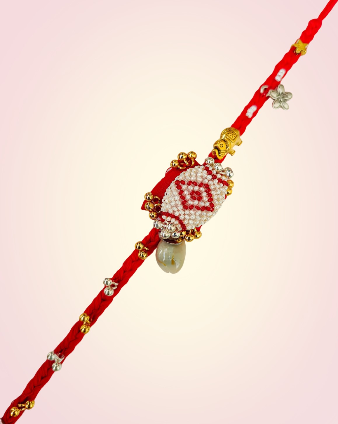 Red and white Moti Art Panchmasi Rakhdi