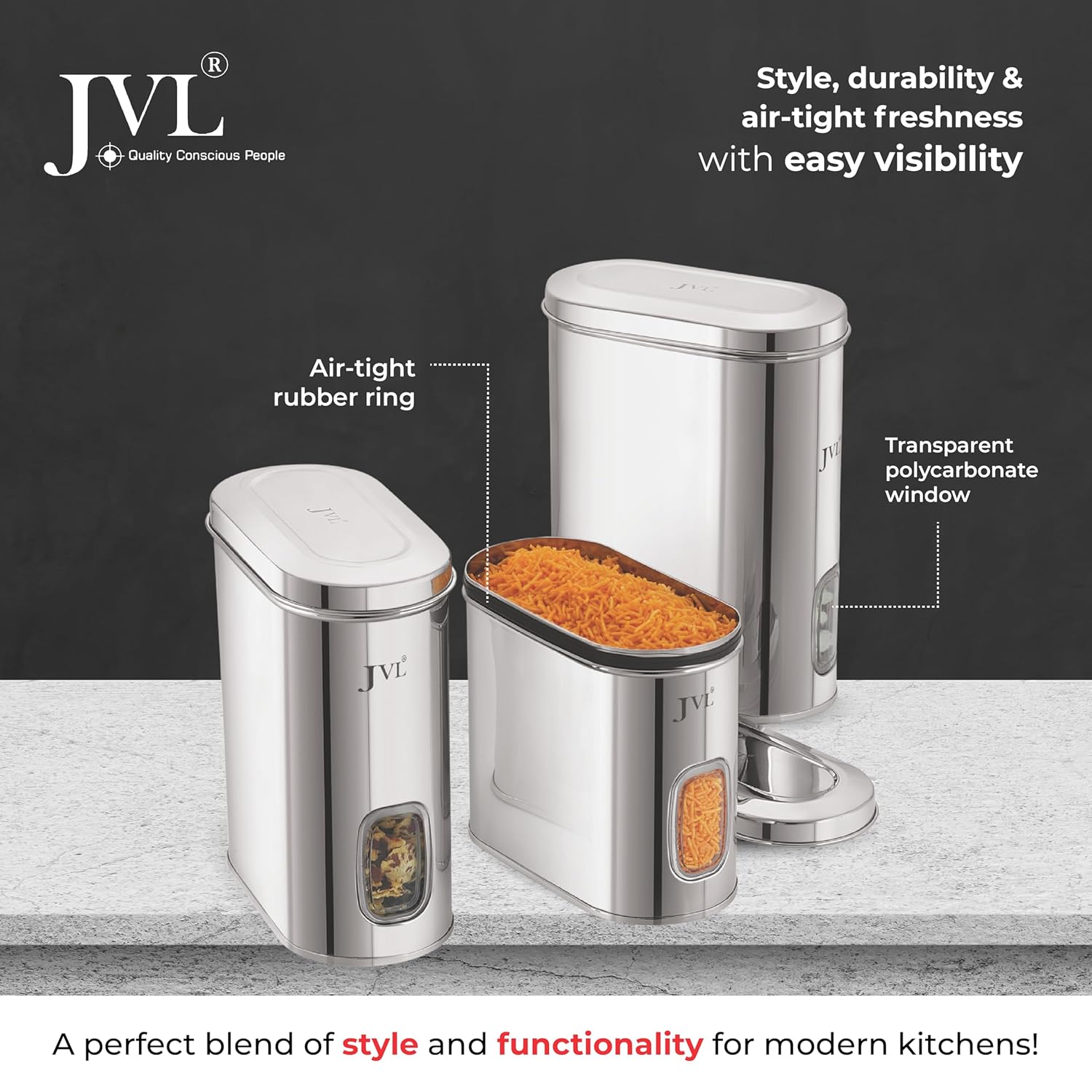 JVL Galaxy Window Canister Storage Boxes | Dry Storage