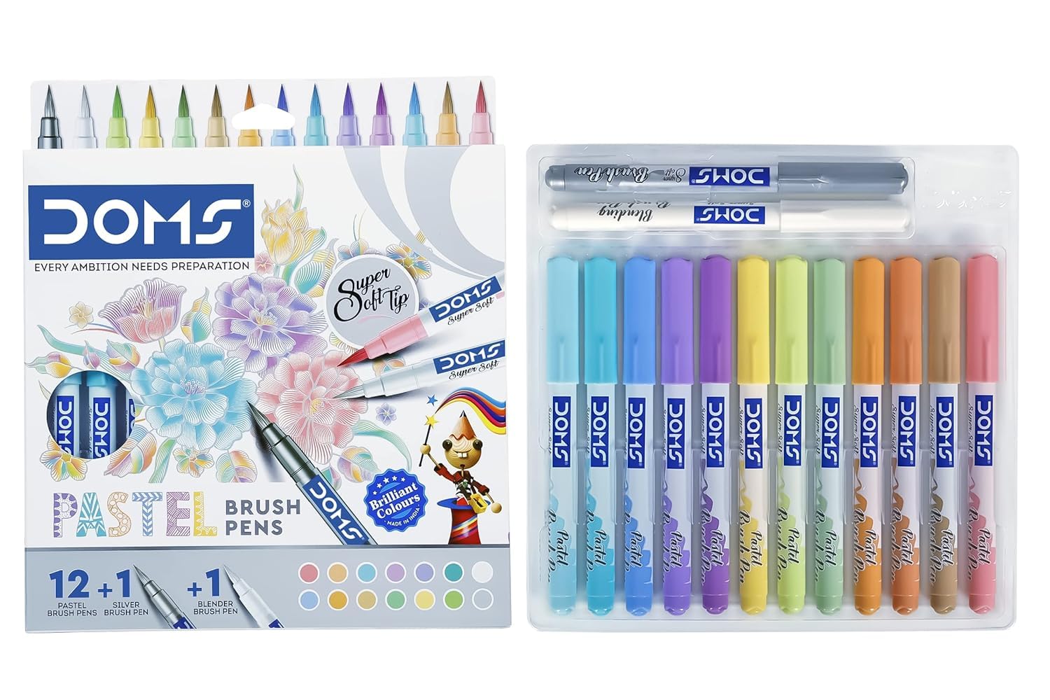 DOMS Super Soft Tip Pastel Brush Pens - 12 Shades