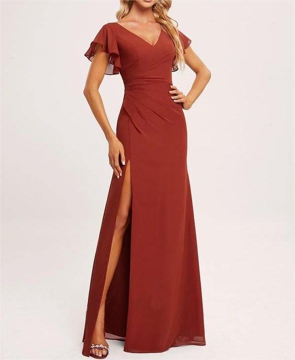 Floor-length V-neck Ruffle Dresses with Cascade Skirt Lilac main image 0