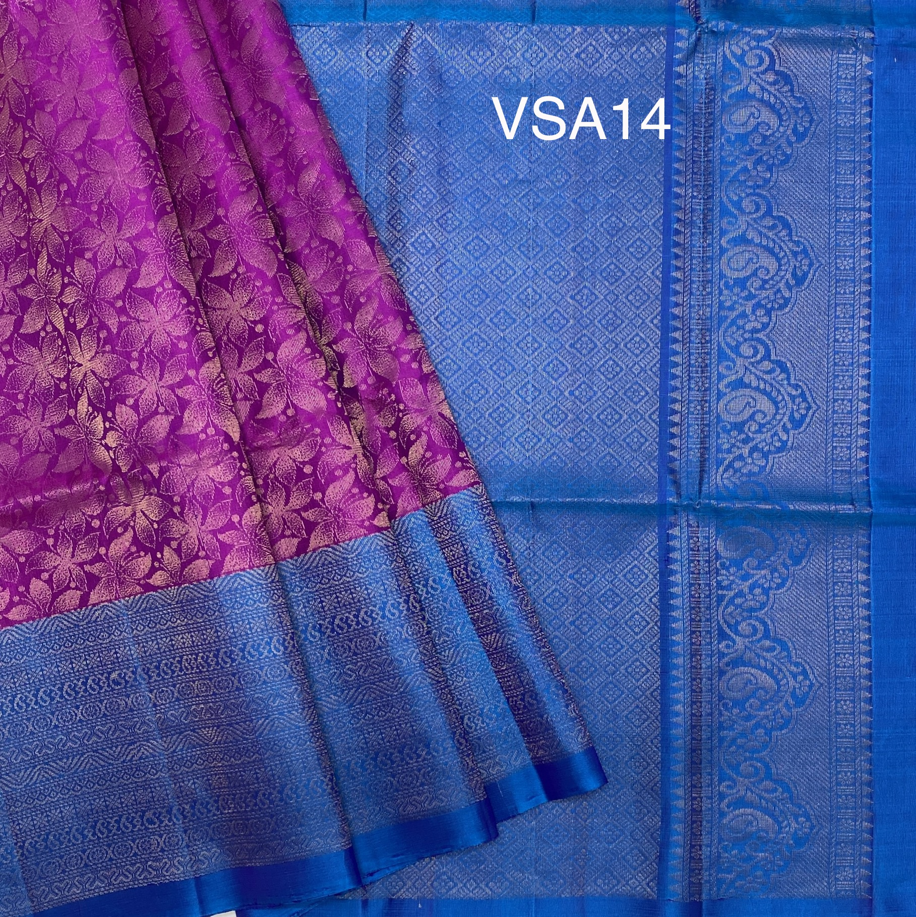 Georgette Lines Lemon Yellow And Copper Sulphate Blue Saree