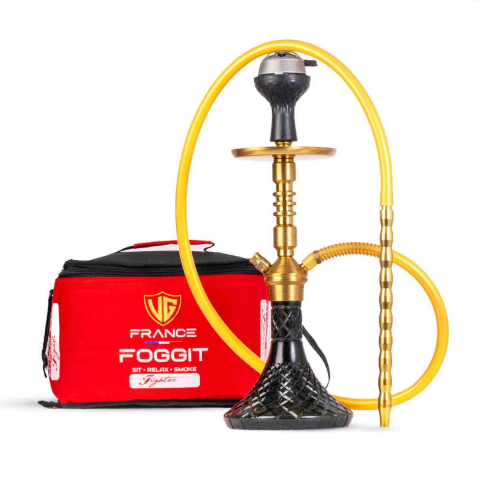 VG Fighter Joe L3 Hookah With Bag - Gold Stem/ Black Base - The