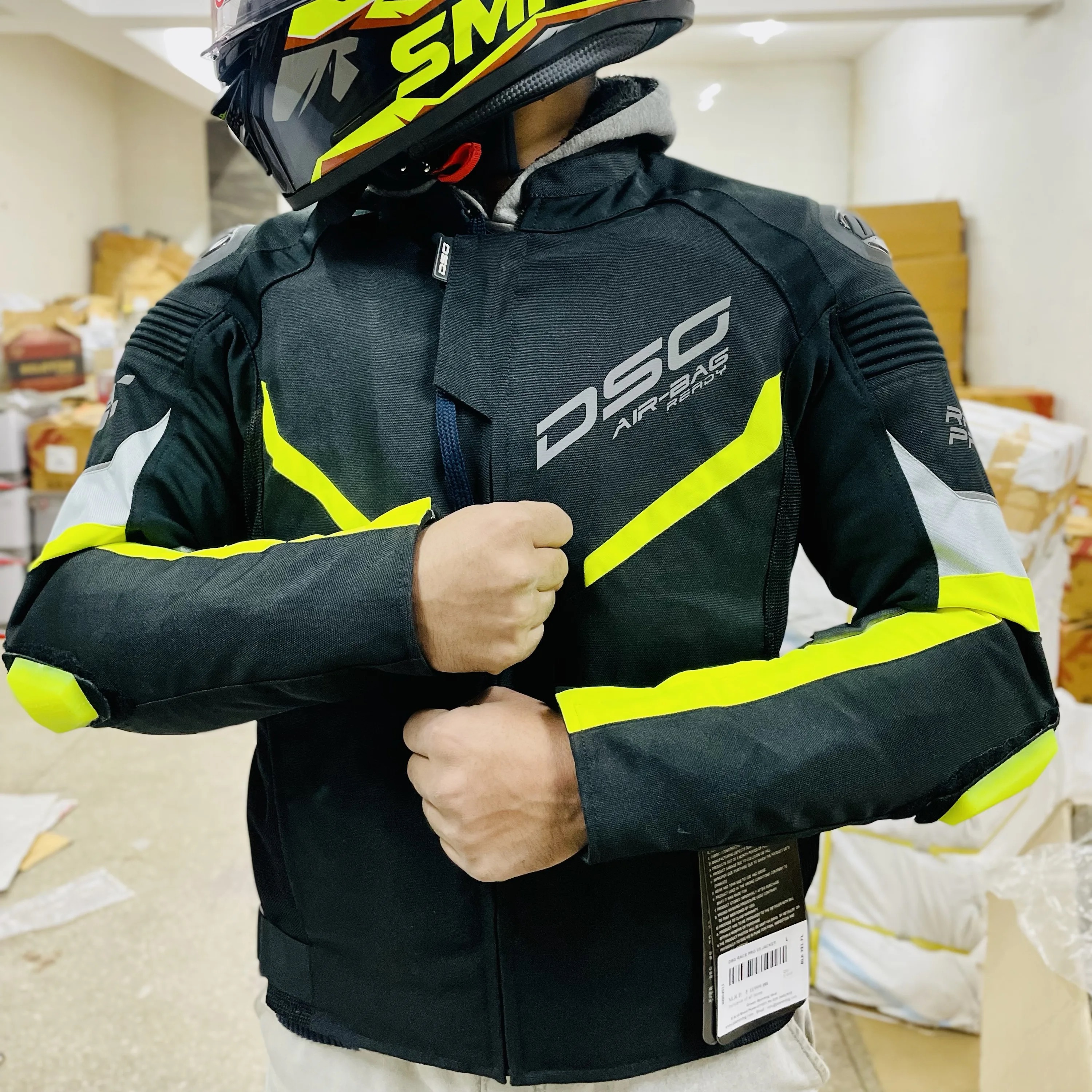 DSG RACE PRO V2 JACKET BLACK YELLOW FLUO WITH AIR BAG READY TECHNOLOGY ORIGINAL BikeyWear Riding Gears