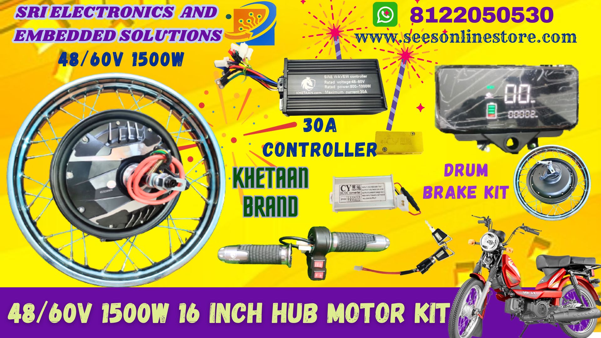 48/60v 1500w 16 inch Hub motor With 30A Controller For Exce
