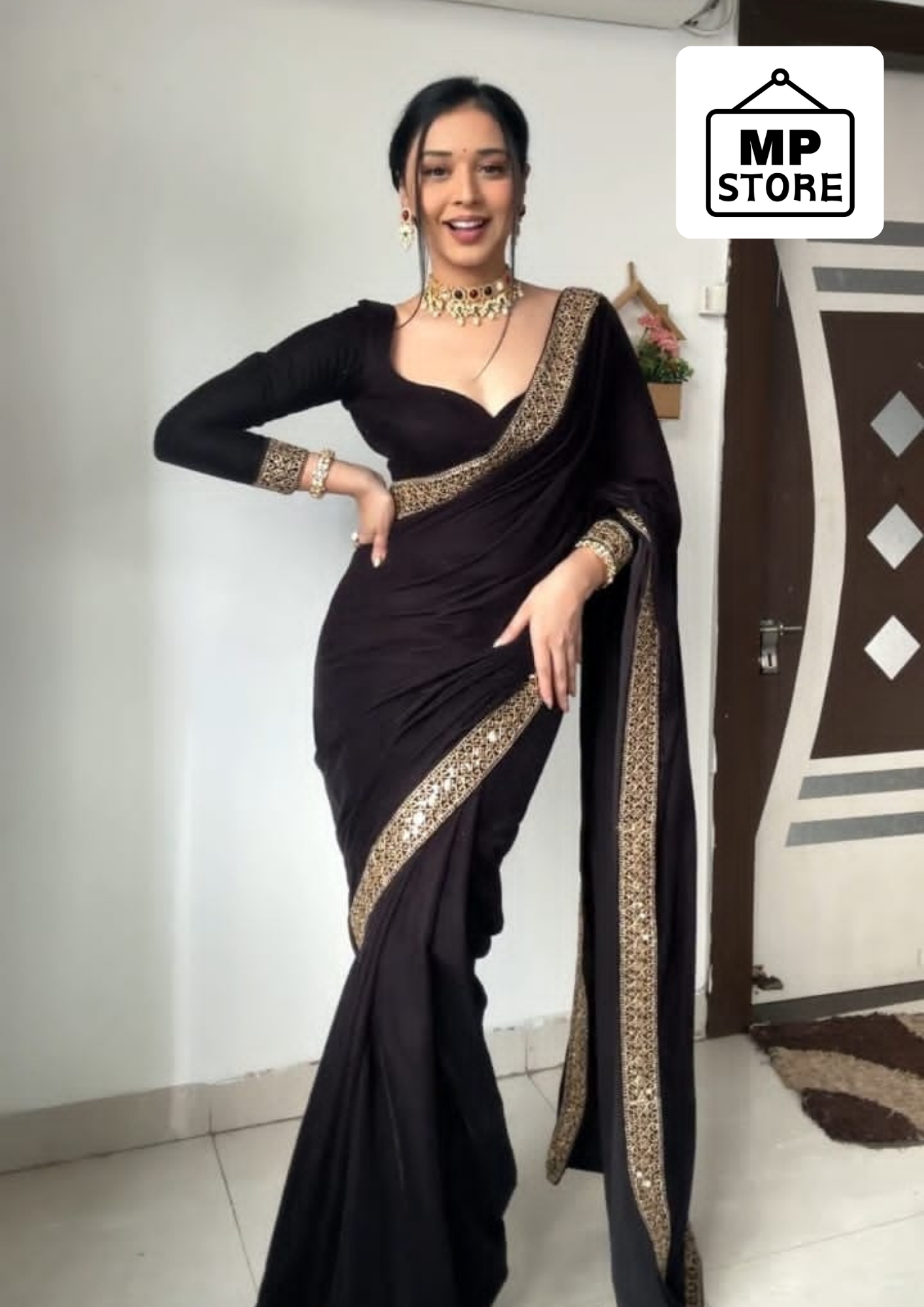 Buy New Crafted Indian Womens Bollywood Fashion Designer Plain Georgette  Pain Pot Saree with Unstitched Blouse Piece Online at desertcartNorway