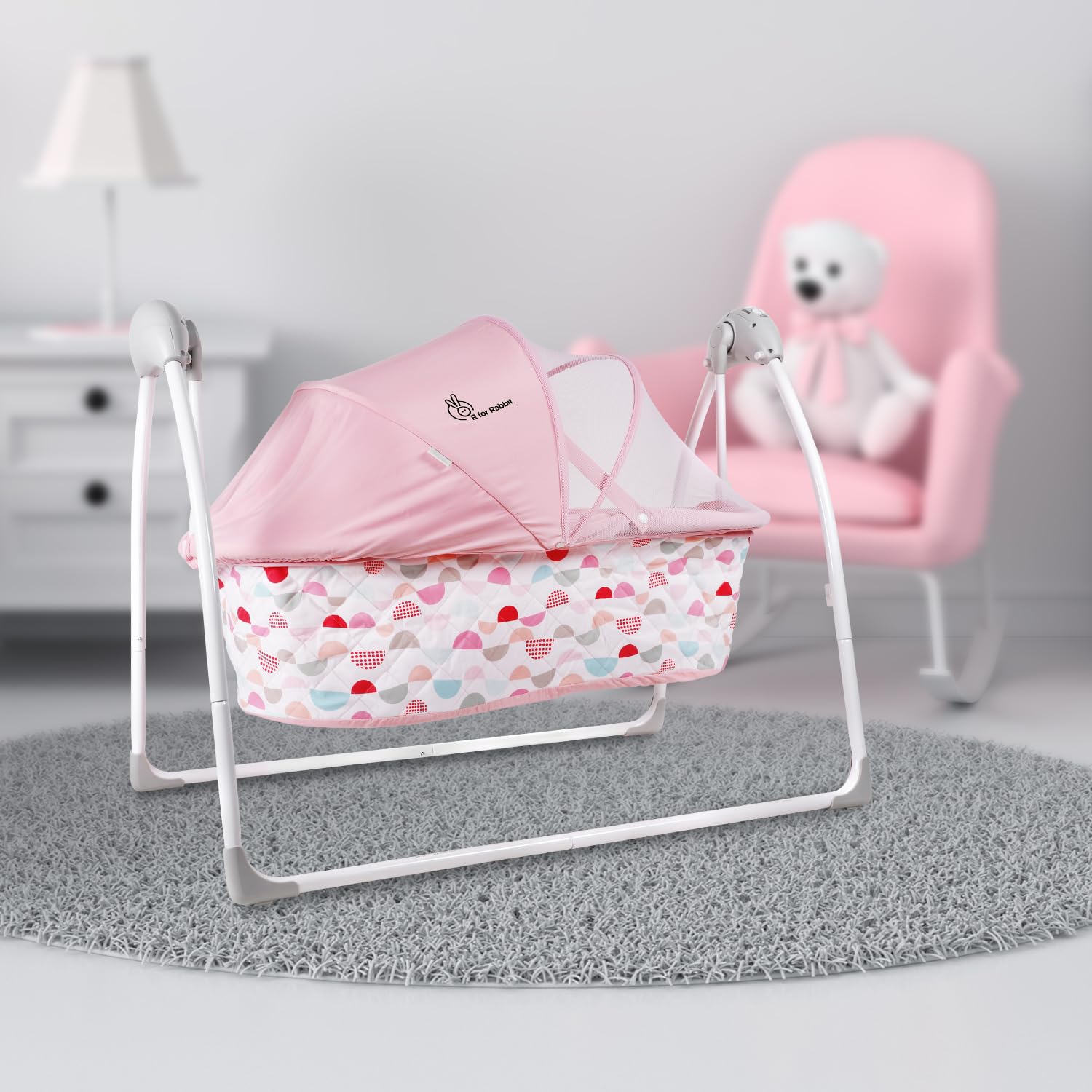 R for Rabbit Lullabies Auto Swing Baby Cradle, Pink