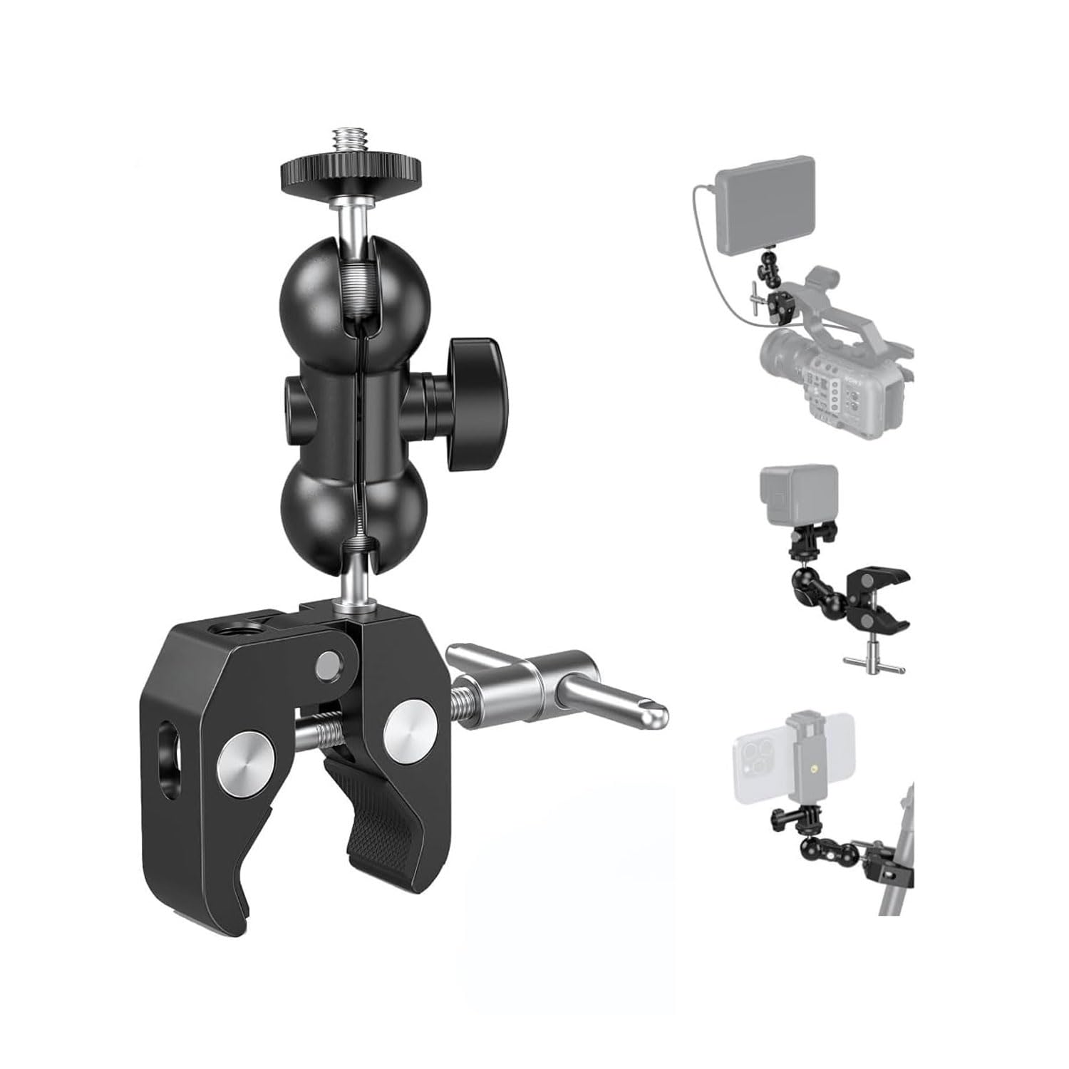 PHOTOMAX Dual Ball Head Articulating Adjustable Arm with 1/4" Tripod Screw Super Clamp for DSLR Camera (Dual Ball Head Magic Arm)
