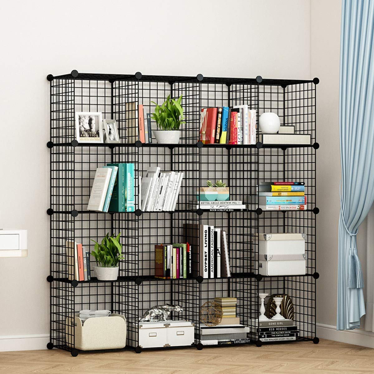 Multi Use DIY - Metallic Wire Storage Organiser - Book Shelf, Kitchen  Organiser - Iron Mesh Powder Coated - 16 Cubes - SEVVY Homeware