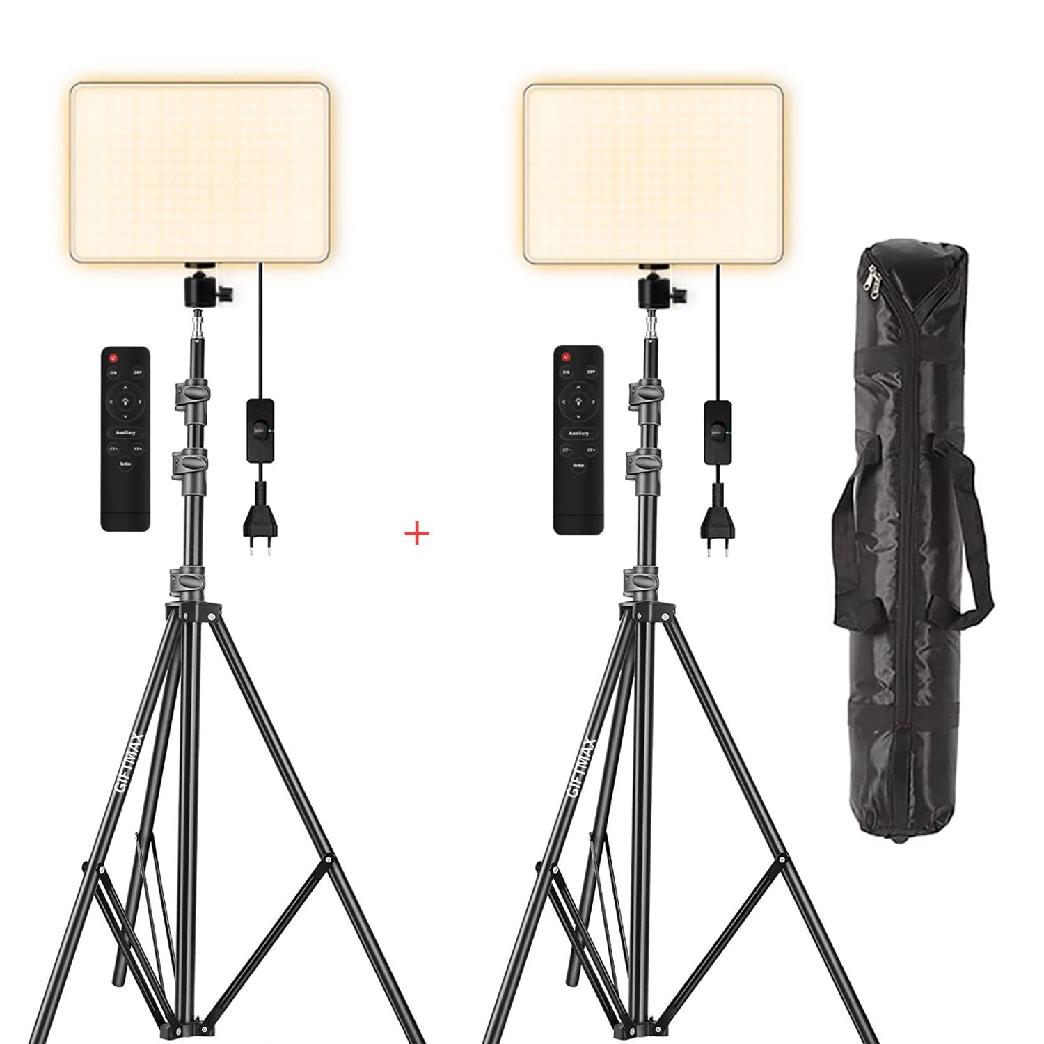 Photomax 11" LED Video Light Panel Kit (Pack of 2) with 9 Ft Stand & Remote | CRI95+ Dimmable 2700K-5700K Soft Light for YouTube, Studio Photography & Video Shooting
