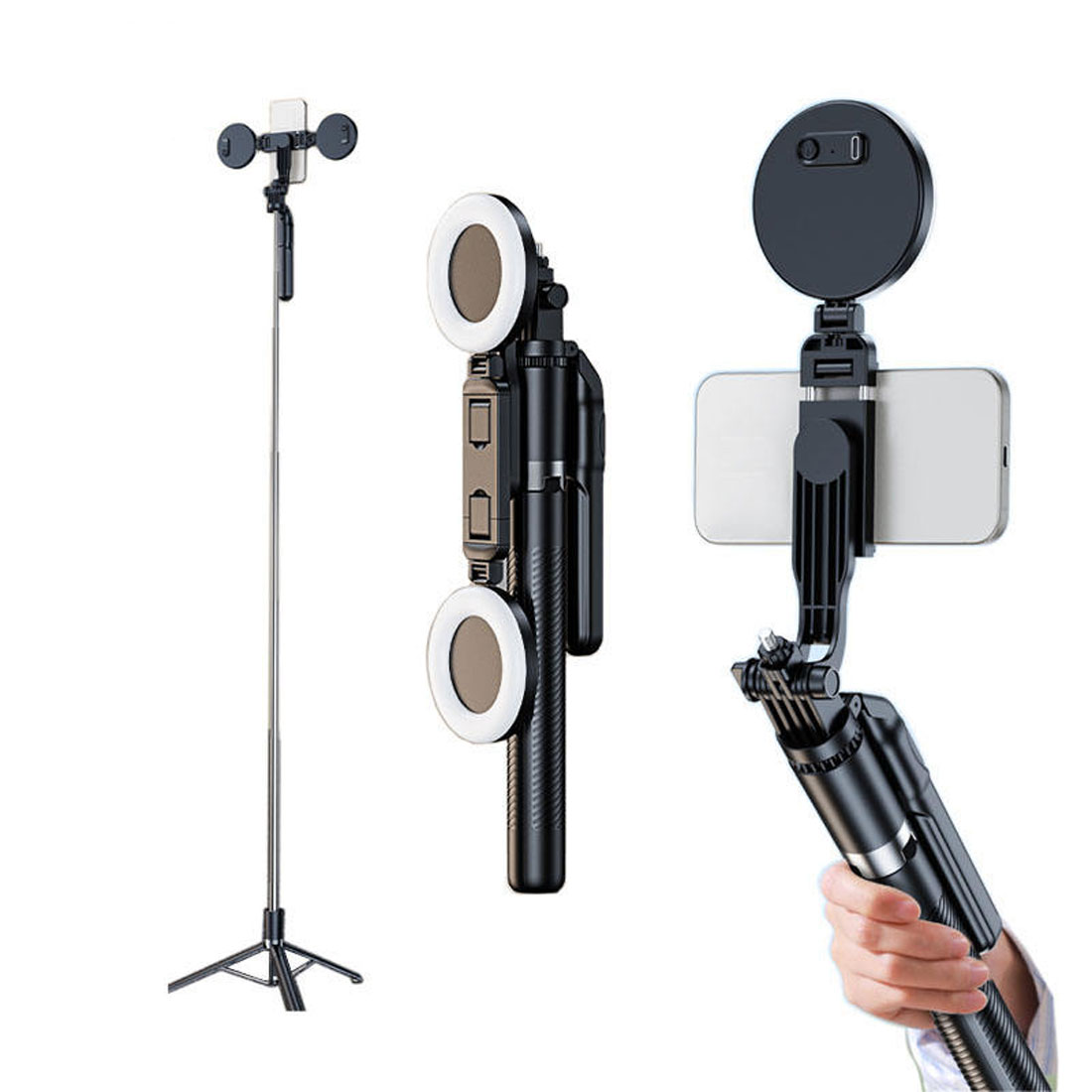 PHOTOMAX Ultra Long Extendable Selfie Stick Tripod with Remote Control, 360° Rotation, Reinforced Stable Base & LED Selfie Light (HI2D Ultra Selfie Stick)