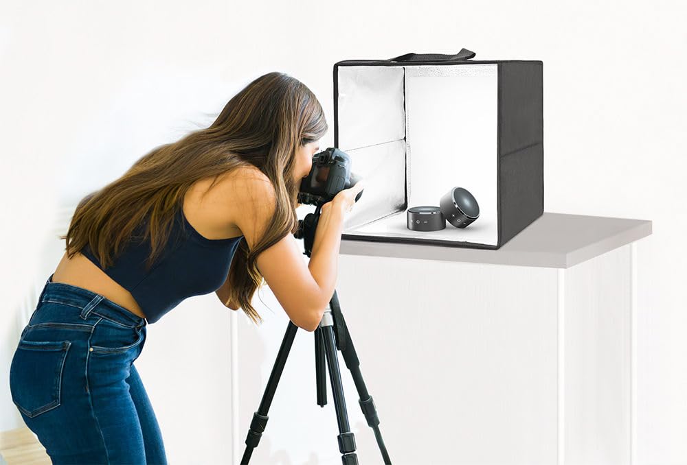 PHOTOMAX 40X40Cm Professional Photo Studio Portable Light Tent with Two Magnet Led Strips 5 Backdrop White, Black, Yellow Blue, Skin and Controller Adapter Min.3V-Max.12V (40x 40 cm)