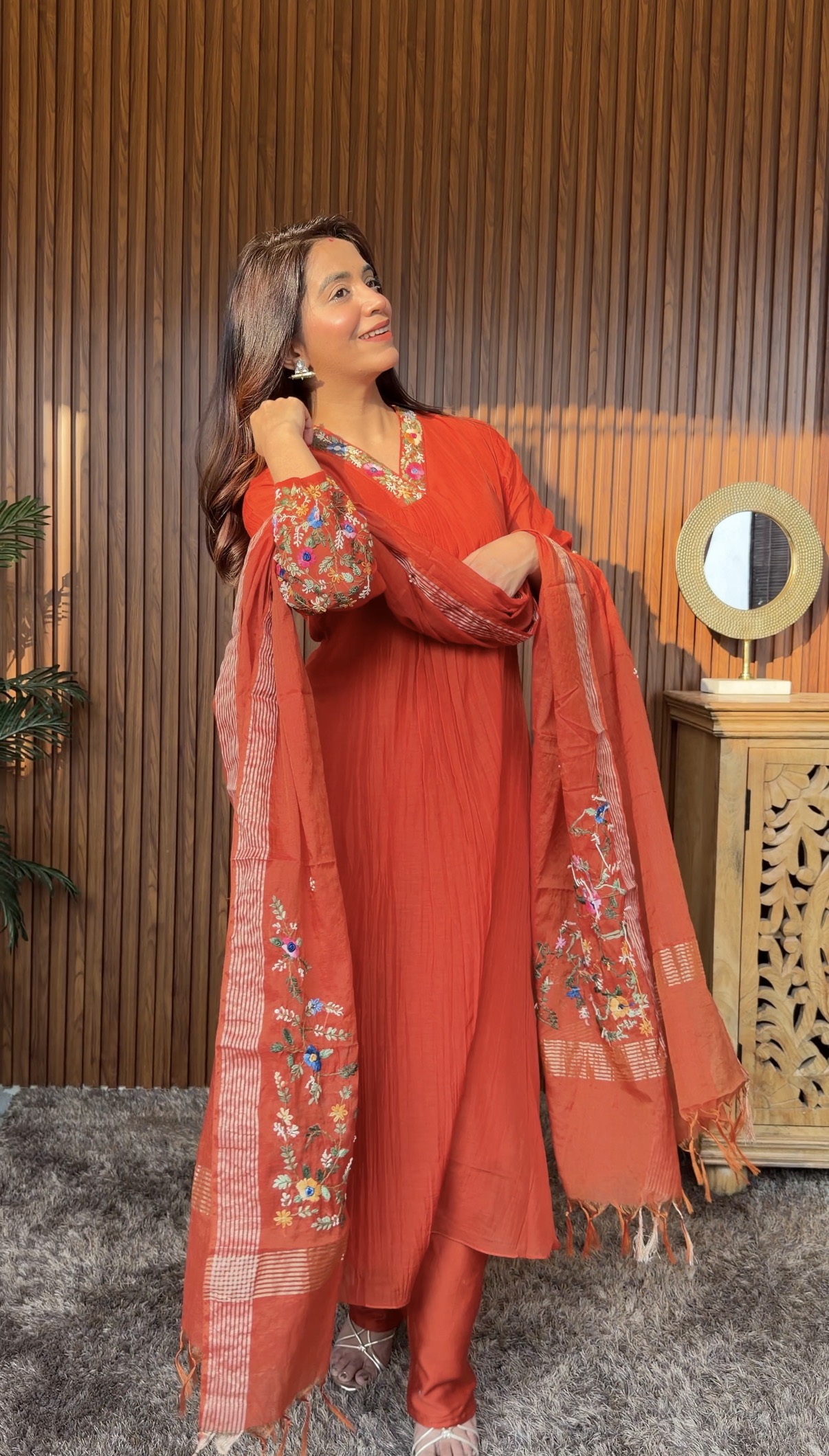 Zehra Coral Embroidered Suit Set
