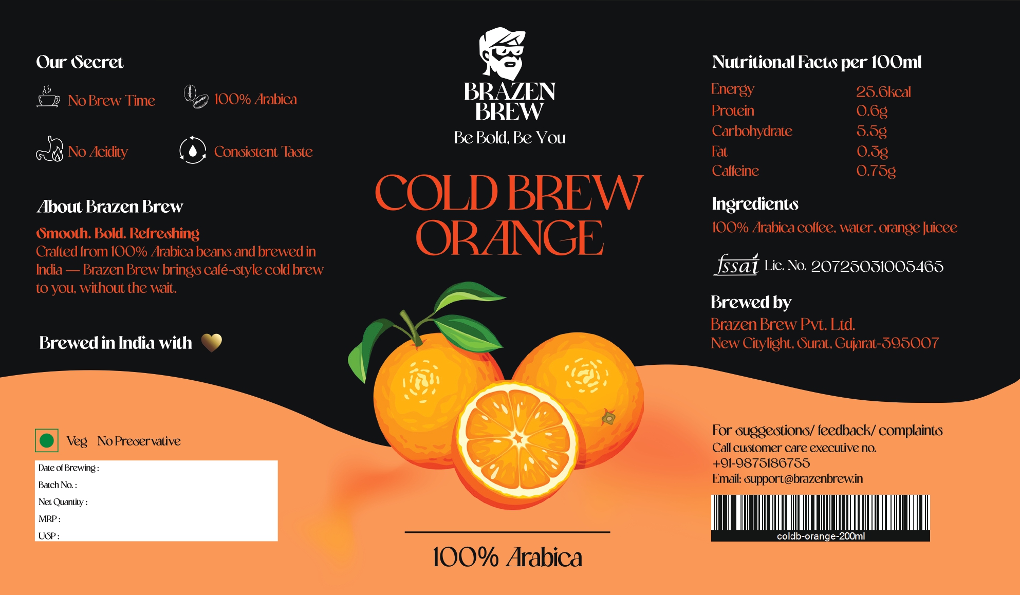 Pack of 3) Zesty Orange Cold Brew by Brazen Brew