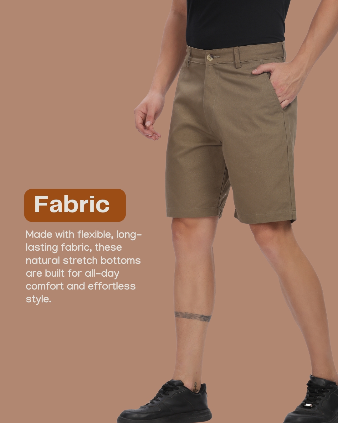 Cotton Chino Shorts | Regular Fit | Bermuda | Olive Brown - The