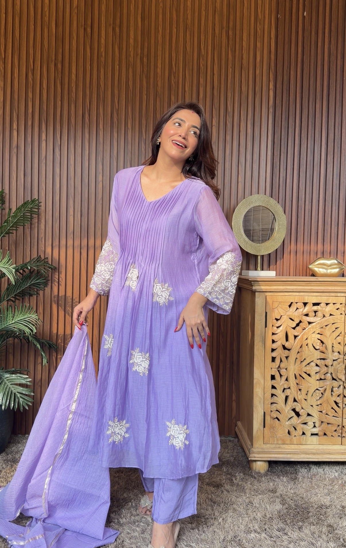 Zaina Mauve Embroidered Suit Set