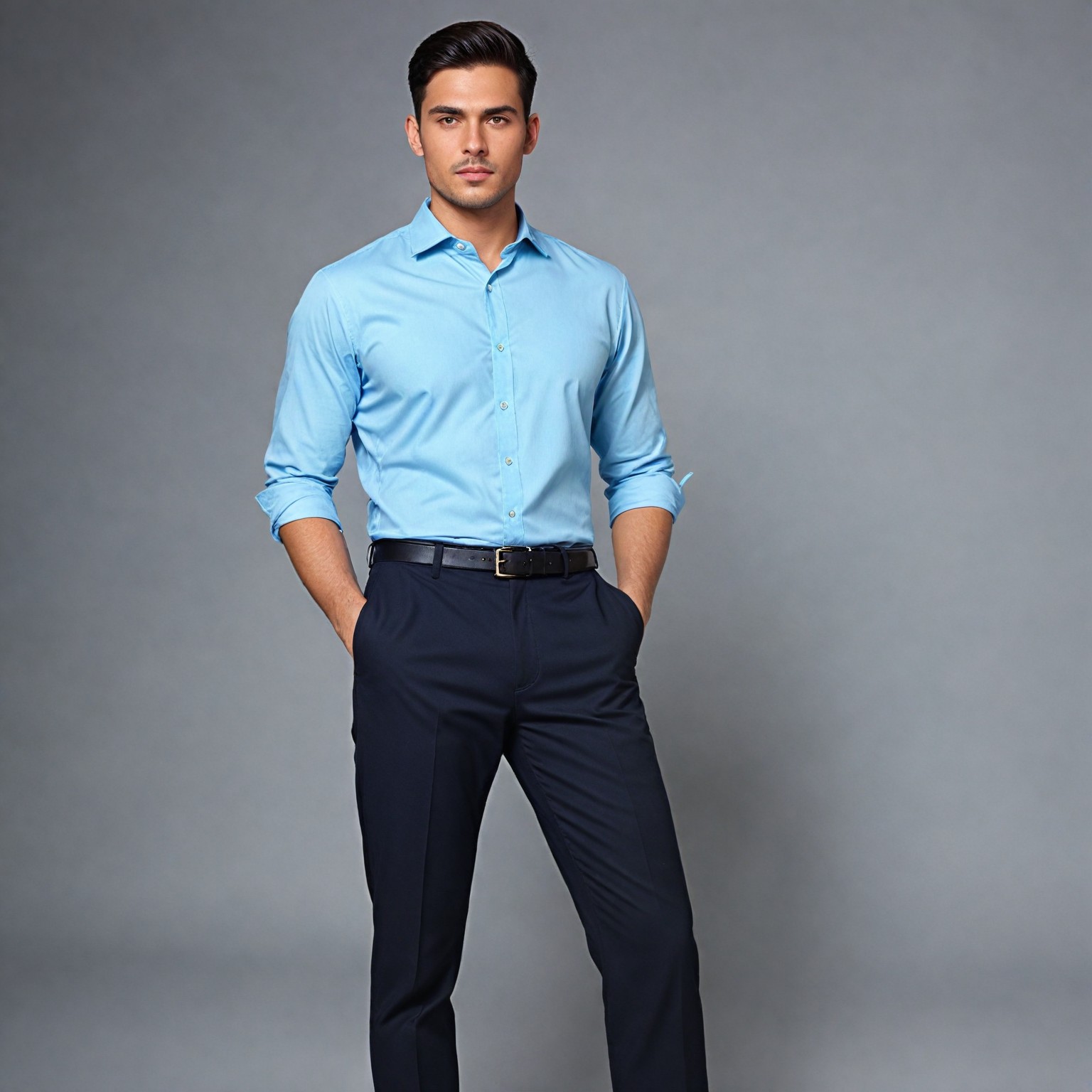 Men's Sky Blue Shirt Black Pant Set