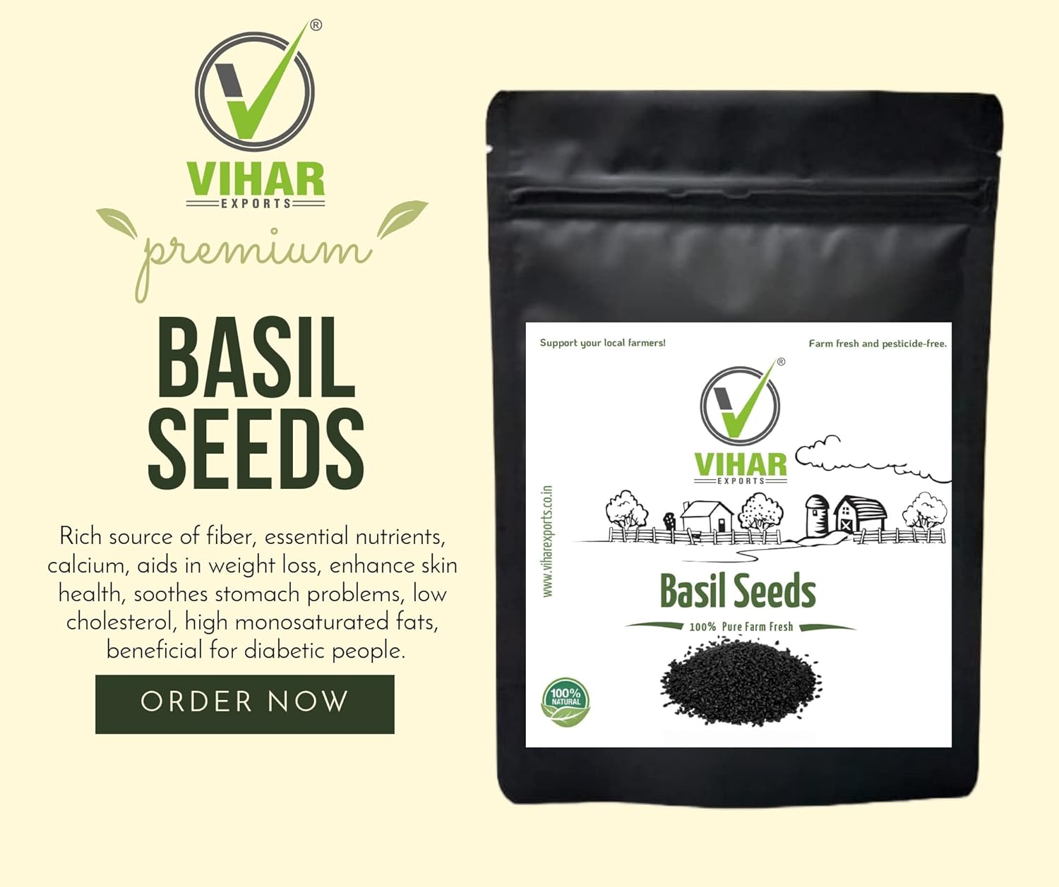 Buy Basil Seeds in 200g 500g 1Kg Vihar Exports