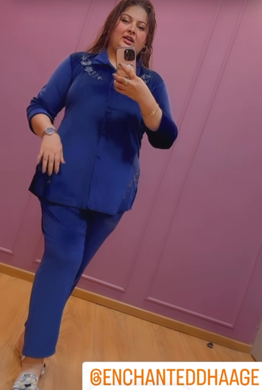 Navy Blue Mirror & Gotta Work Kashmiri Velvet Coord set main image 0