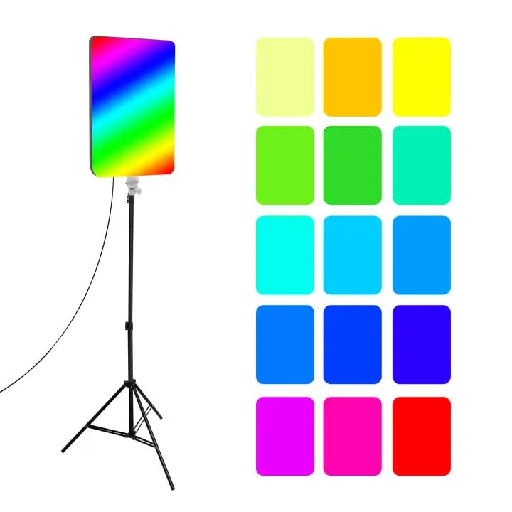 PHOTOMAX New 19 inches RGB LED Video Panel Light Set for Photo Studio Accessories Video Photography Light Brightness Video Light 3200K-5700K Photography Light(Panel Light with Stand)