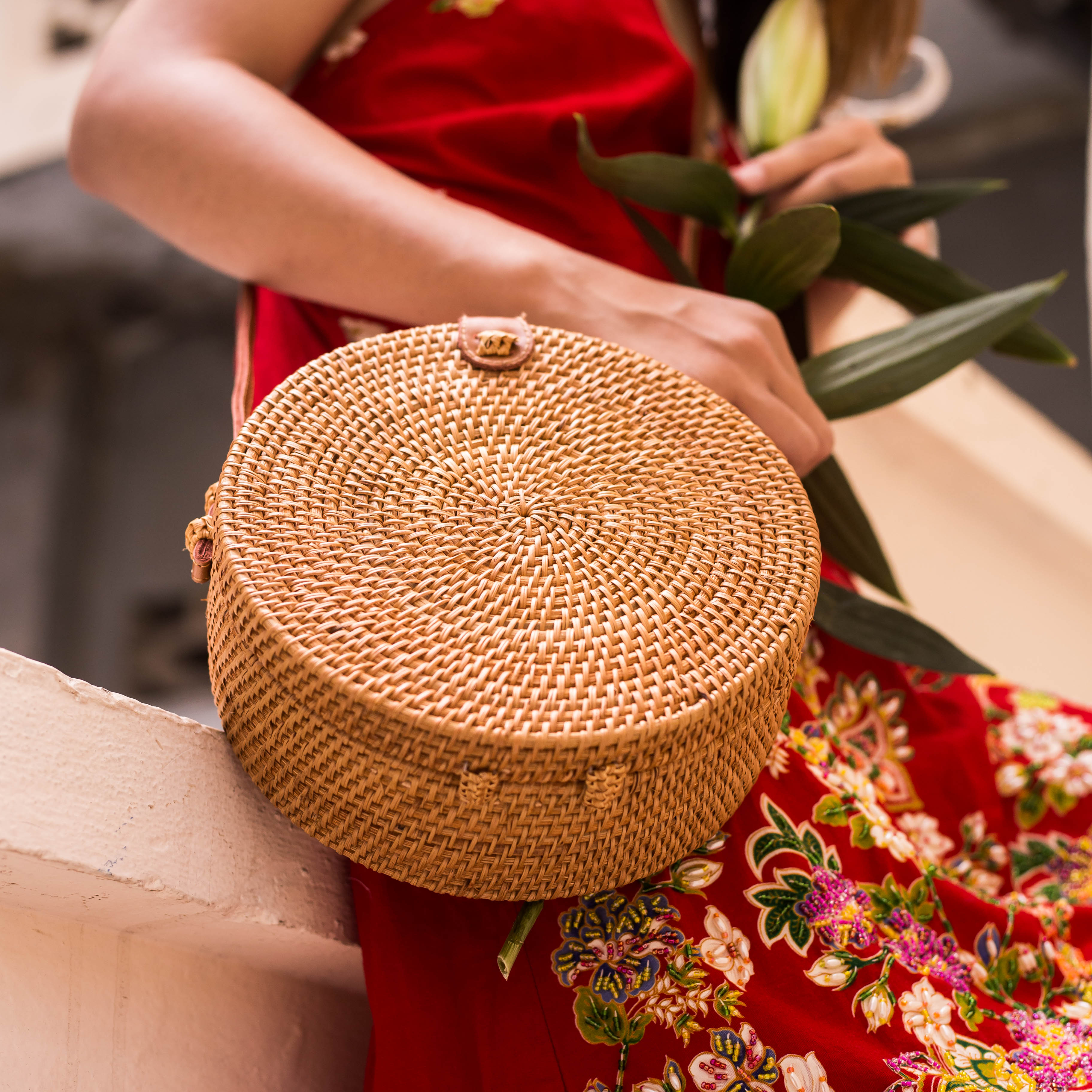 Handwoven Round 2024 Rattan Bag Shoulder Leat