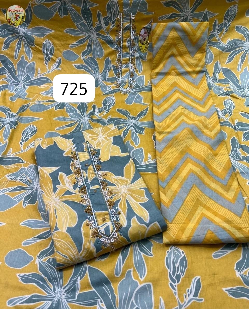 Yellow Printed Pure Cotton Straight Suit Sets With Dupatta