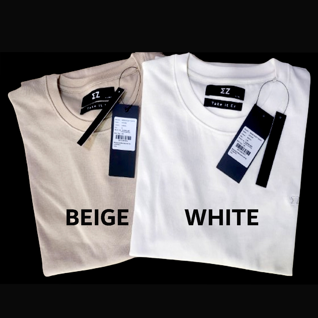 Beige & White Oversized Fit Cotton Shirt