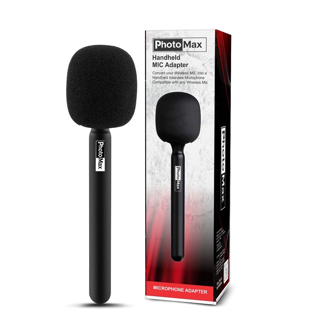 Photo MAX Mic Logo Station PMA-02 - Self-Adjusting Mic Flag for Wireless Microphones, and Foam Windshield to Reduce Wind Noise Portable Identifier for (Mic Handle Stick)