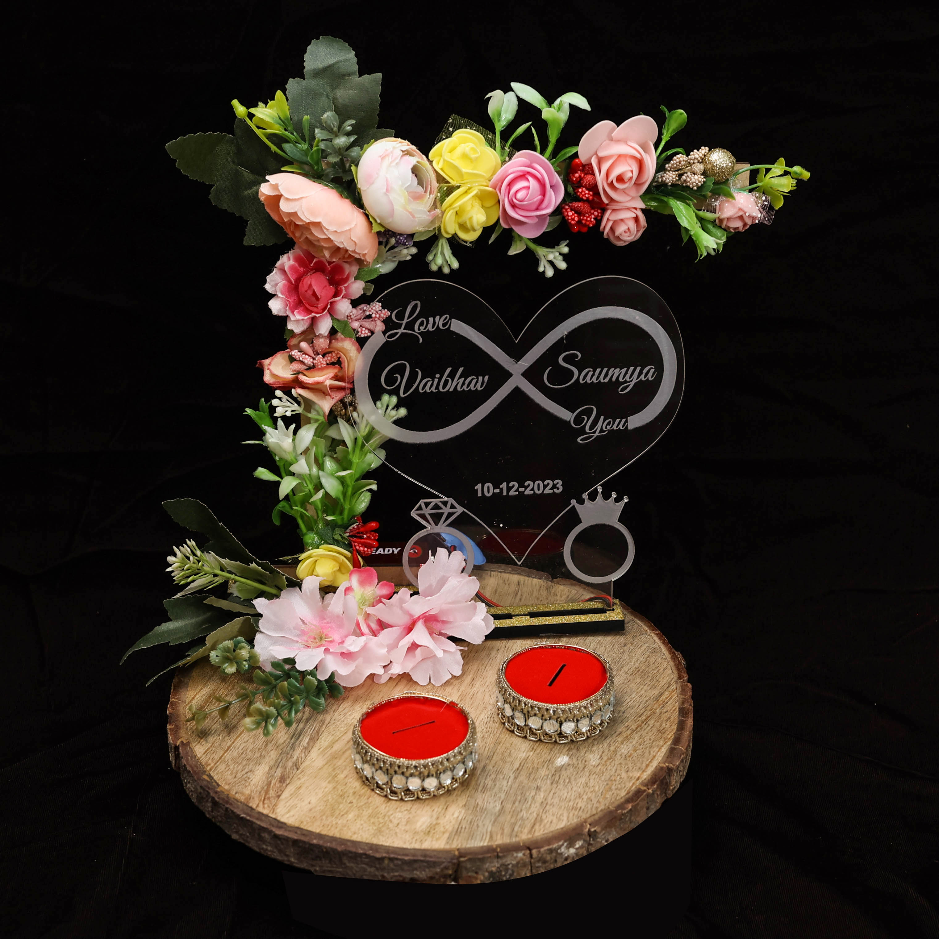 Engagement Ring Platter Wood Logs with led light buy online
