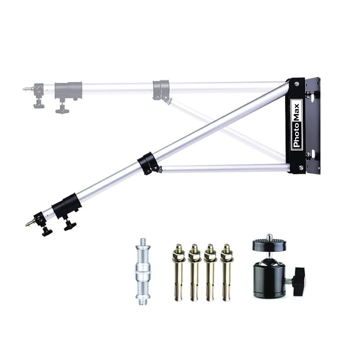 PHOTOMAX Wall Mount Boom Arm for Photography Studio Video Strobe Lights, Max Length 56 inches /142 cm, Horizontal and Vertical Rotatable | Free 4 Pieces Screws and Hot Shoe Mount Adapter