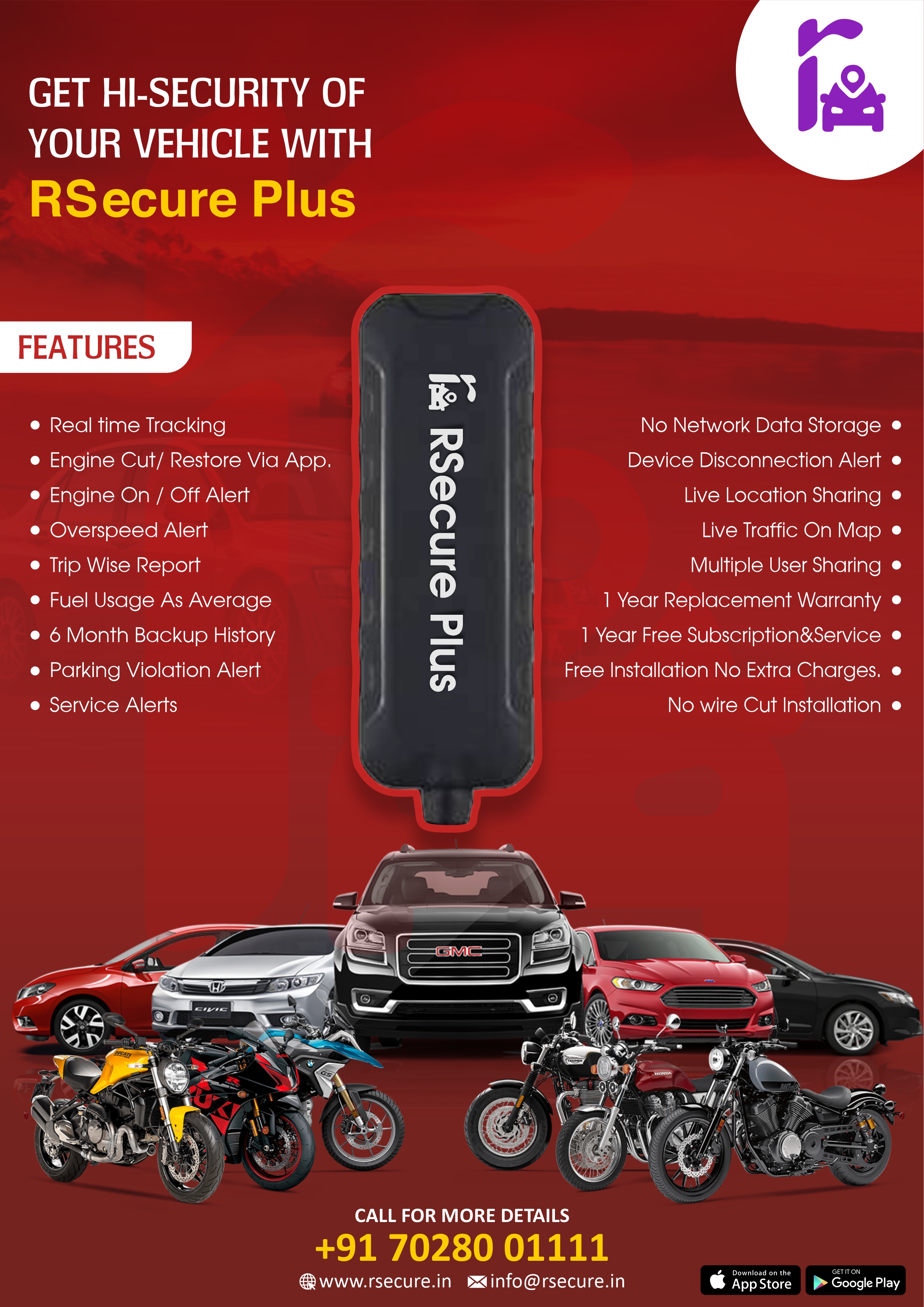Tracker Lexus Plus R3 RSecure Plus GPS Tracker for Bike, Car, Truck, Bus
